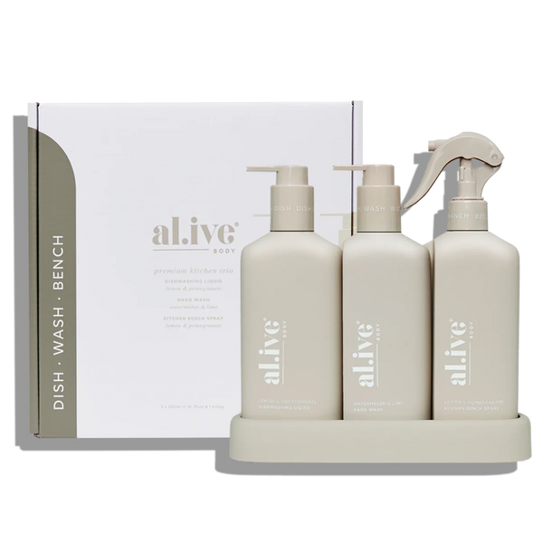 Al.ive Kitchen Trio - Dishwashing Liquid, Hand Wash & Bench Spray